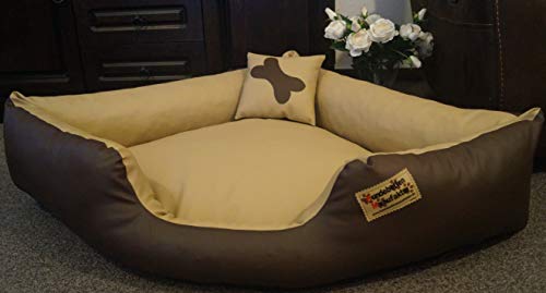 Hundebett Eckbett Hundesofa Schlafplatz Kunstleder Canto (100 cm X 100 cm, Braun Beige) von Hundebettenmanufaktur