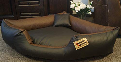 Hundebett Eckbett Hundesofa Schlafplatz Kunstleder Canto (100 cm X 100 cm, Schwarz Braun) von Hundebettenmanufaktur