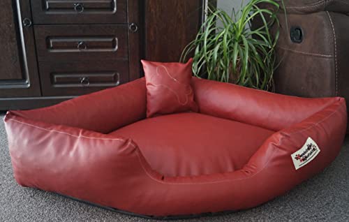 Hundebett Eckbett Hundesofa Schlafplatz Kunstleder Canto (100 cm X 100 cm, Ziegelrot) von Hundebettenmanufaktur