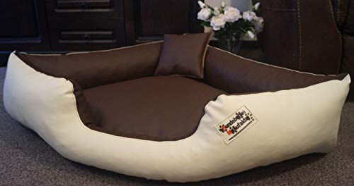 Hundebett Eckbett Hundesofa Schlafplatz Kunstleder Canto (130 cm X 130 cm, Creme Braun) von Hundebettenmanufaktur