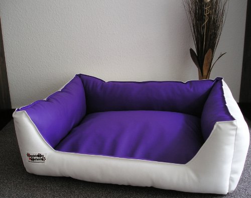 Hundebett Hundesofa Schlafplatz Kunstleder Acceso 90 cm X 70 cm Weiss lila von Hundebettenmanufaktur