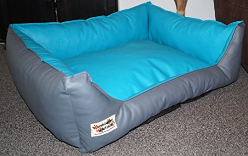 Hundebett Hundesofa Schlafplatz Kunstleder Acceso Farbe und Größe wählbar von XS bis XXL (120 cm X 100 cm, grau türkis) von Hundebettenmanufaktur