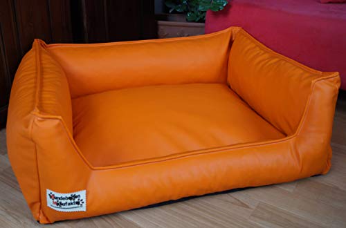 Hundebett Hundesofa Schlafplatz Kunstleder Acceso Farbe und Größe wählbar von XS bis XXL (120 cm X 100 cm, orange) von Hundebettenmanufaktur