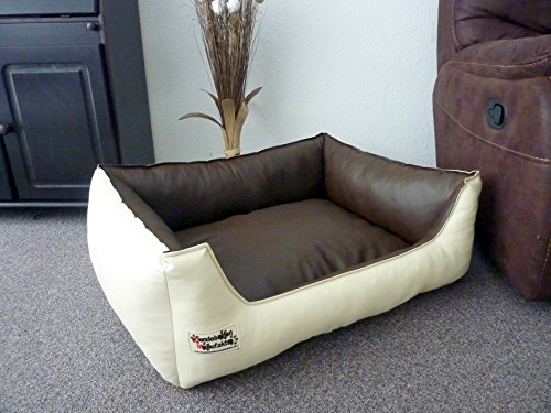 Hundebett Hundesofa Schlafplatz Kunstleder Similpelle 105 cm X 80 cm Creme braun von Hundebettenmanufaktur