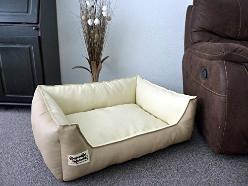 Hundebett Hundesofa Schlafplatz Kunstleder Similpelle 105 cm X 80 cm beige Champagner von Hundebettenmanufaktur