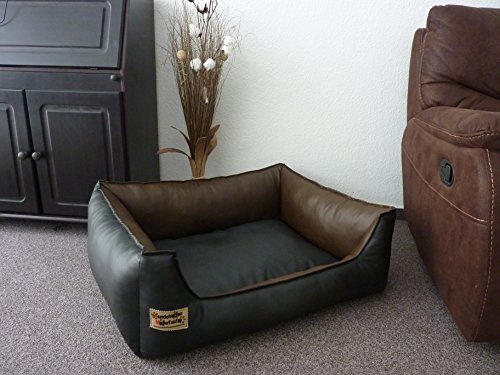 Hundebett Hundesofa Schlafplatz Kunstleder Similpelle 105 cm X 80 cm schwarz und braun von Hundebettenmanufaktur