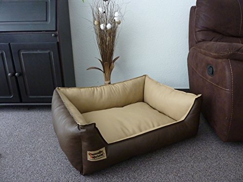 Hundebett Hundesofa Schlafplatz Kunstleder Similpelle 110 cm X 85 cm braun beige von Hundebettenmanufaktur