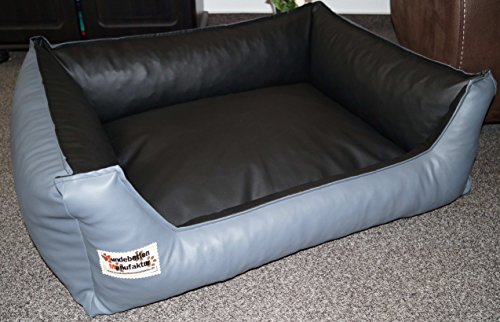 Hundebett Hundesofa Schlafplatz Kunstleder Similpelle 120 cm X 100 cm grau schwarz von Hundebettenmanufaktur