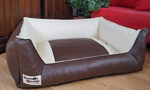 Hundebett Hundesofa Schlafplatz Kunstleder Similpelle 80 cm X 60 cm braun Creme von Hundebettenmanufaktur