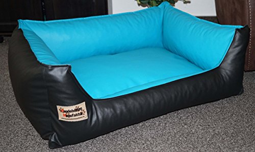 Hundebett Hundesofa Schlafplatz Kunstleder Similpelle 90 cm X 70 cm schwarz türkis von Hundebettenmanufaktur