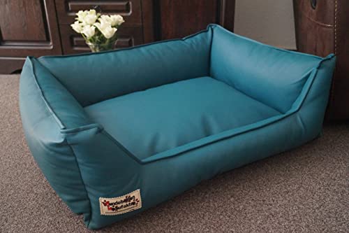 Hundebett Hundesofa Schlafplatz Kunstleder Similpelle Farbe und Größe wählbar von XS bis XXL (105 cm X 80 cm, Petrol) von Hundebettenmanufaktur