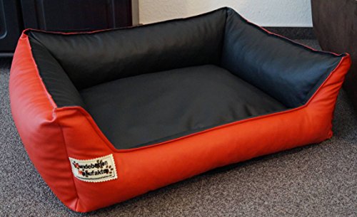 Hundebett Hundesofa Schlafplatz Kunstleder Similpelle Farbe und Größe wählbar von XS bis XXL (105 cm X 80 cm, rot schwarz) von Hundebettenmanufaktur