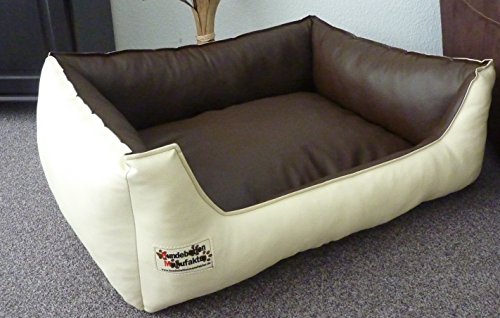 Hundebett Hundesofa Schlafplatz Kunstleder Similpelle Farbe und Größe wählbar von XS bis XXL (120 cm X 100 cm, Creme braun) von Hundebettenmanufaktur