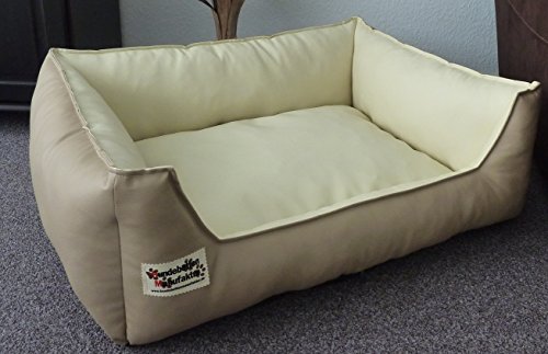 Hundebett Hundesofa Schlafplatz Kunstleder Similpelle Farbe und Größe wählbar von XS bis XXL (130 cm X 100 cm, beige Champagner) von Hundebettenmanufaktur