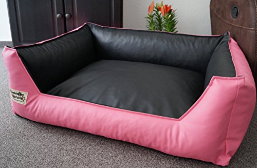 Hundebett Hundesofa Schlafplatz Kunstleder Similpelle Farbe und Größe wählbar von XS bis XXL (130 cm X 100 cm, rosa schwarz) von Hundebettenmanufaktur