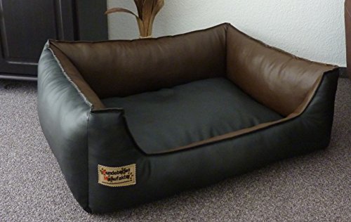 Hundebett Hundesofa Schlafplatz Kunstleder Similpelle Farbe und Größe wählbar von XS bis XXL (130 cm X 100 cm, schwarz braun) von Hundebettenmanufaktur