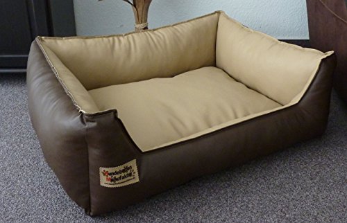 Hundebett Hundesofa Schlafplatz Kunstleder Similpelle Farbe und Größe wählbar von XS bis XXL (50 cm X 40 cm, braun beige) von Hundebettenmanufaktur