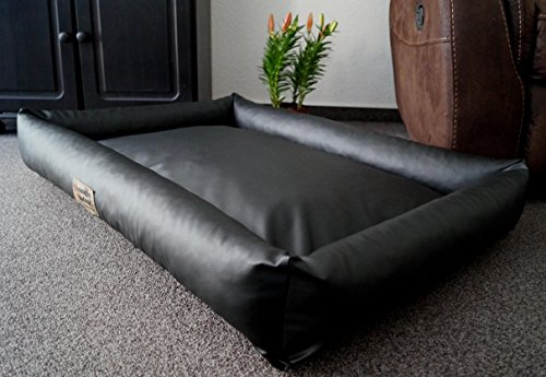 Hundebettenmanufaktur Hundebett Hundesofa Schlafplatz wendbar komplett aus Kunstleder PicoBello Farbe und Größe wählbar (100 cm X 70 cm, schwarz) von Hundebettenmanufaktur