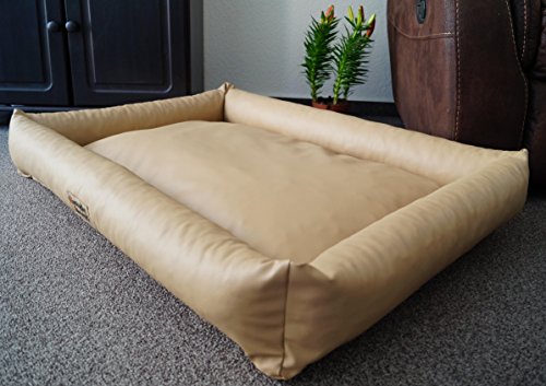 Hundebettenmanufaktur Hundebett Hundesofa Schlafplatz wendbar komplett aus Kunstleder PicoBello Farbe und Größe wählbar (110 cm X 80 cm, beige) von Hundebettenmanufaktur