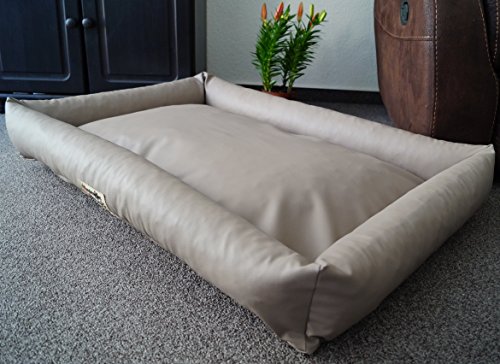 Hundebettenmanufaktur Hundebett Hundesofa Schlafplatz wendbar komplett aus Kunstleder PicoBello Farbe und Größe wählbar (80 cm X 60 cm, Taupe) von Hundebettenmanufaktur