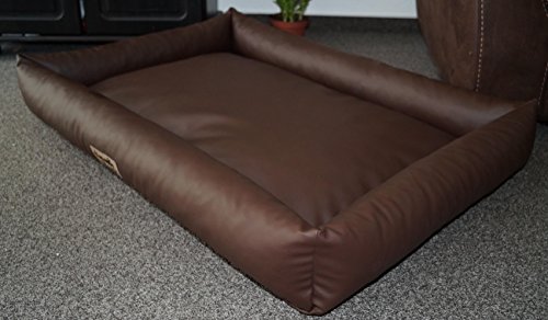 Hundebettenmanufaktur Hundebett Hundesofa Schlafplatz wendbar komplett aus Kunstleder PicoBello Farbe und Größe wählbar (80 cm X 60 cm, braun) von Hundebettenmanufaktur