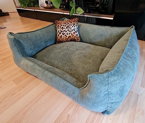 Hundebettenmanufaktur Hundebett Wildlederoptik Hundesofa Schlafplatz Velluto waschbar Farbe und Größe wählbar (80 cm X 60 cm, Alcantara grün) von Hundebettenmanufaktur