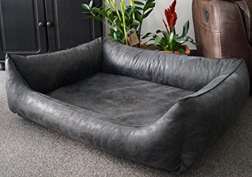 Orthopädisch Hundesofa Hundebett Schlafplatz Wildlederoptik ortopädisch Ortopedico mit Viscoschaum Matratze (100 cm X 75 cm, anthrazit) von Hundebettenmanufaktur