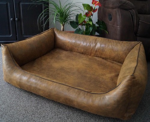 Orthopädisches Hundesofa Hundebett Schlafplatz Wildlederoptik Ortopedico mit Viscoschaum Matratze (100 cm X 75 cm, Amber) von Hundebettenmanufaktur