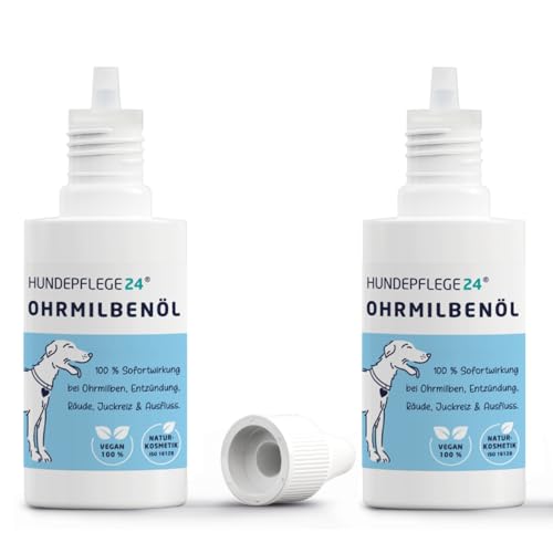 HUNDEPFLEGE24 Ohrmilbenöl für Hunde, Katzen & Haustiere - 100% Natürliche & Vegane Ohrpflege gegen Juckreiz, Pilz- & Milbenbefall - Hochwirksames Naturprodukt gegen Milben von HUNDEPFLEGE24