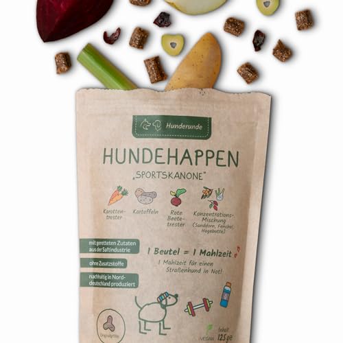 HUNDERUNDE Hundeleckerli getreidefrei - Hundesnacks 100% natürlich, vegan, hypoallergen, 3er Pack - Leckereien für große und kleine Hunde als Trainingsleckerli - Sportskanone 3x125g von Hunderunde