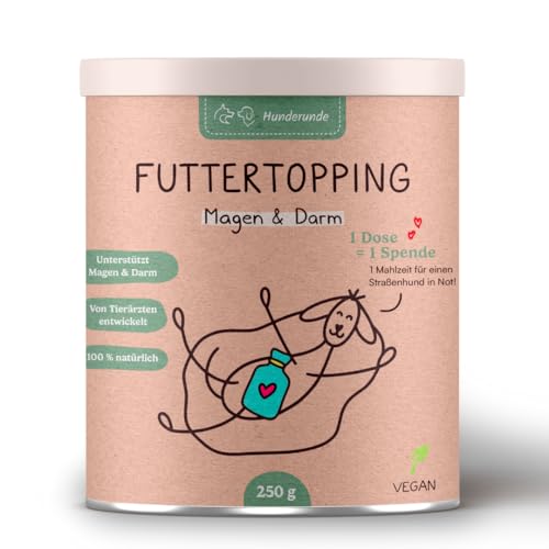 HUNDERUNDE Nahrungsergänzungsmittel Hund - Gegen Sodbrennen Hund für gesunde Darmflora und Verdauung - Futtertopping Magen & Darm 1x 250g von Hunderunde