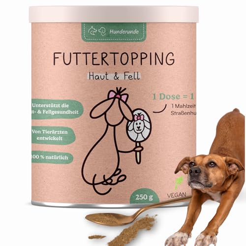 HUNDERUNDE Nahrungsergänzungsmittel Hund - Gesundheitsprodukt für glänzendes Fell und gesunde Haut - Futtertopping Haut & Fell 1x250g von Hunderunde