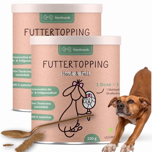 HUNDERUNDE Nahrungsergänzungsmittel Hund - Gesundheitsprodukt für glänzendes Fell und gesunde Haut - Futtertopping Haut & Fell 2x250g von Hunderunde