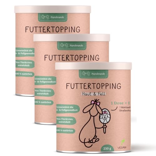 HUNDERUNDE Nahrungsergänzungsmittel Hund - Gesundheitsprodukt für glänzendes Fell und gesunde Haut - Futtertopping Haut & Fell 3x250g von Hunderunde