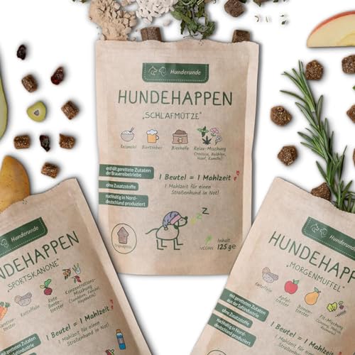 HUNDERUNDE Hundeleckerli getreidefrei - Probierpaket Hundesnacks 100% natürlich, vegan, hypoallergen, 3er Pack - Leckereien für große und kleine Hunde - 3x125g von Hunderunde