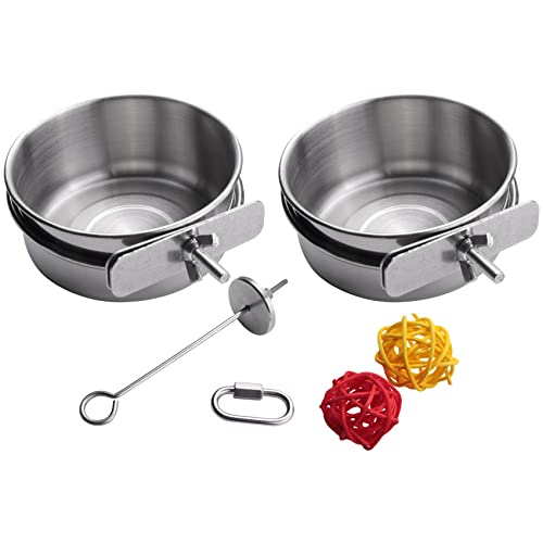 Hundnsney 5 Paket Edelstahl HäUschen Set Papagei FüTterung Geschirr Becher Futter Wasser Schalen Vogelfutter Halter für KäFige Kleintiere von Hundnsney