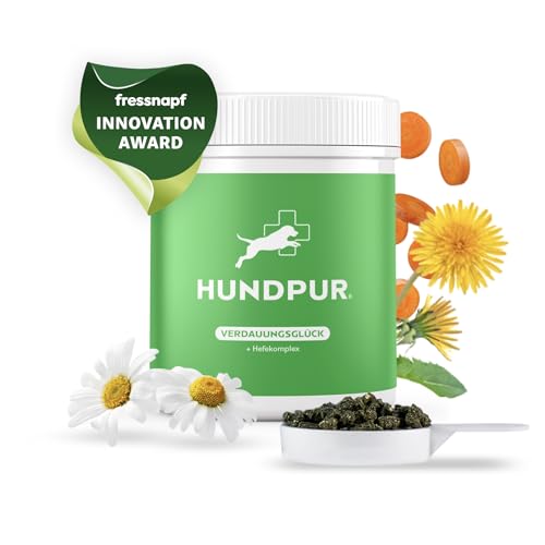 Hundpur Verdauungsglück 300g - Diät-Ergänzungsfuttermittel für Hunde - Präbiotika & Probiotika Pellets - Mit Leinsamen & Chlorella - Stabilisierung der Physiologischen Verdauung von Hundpur