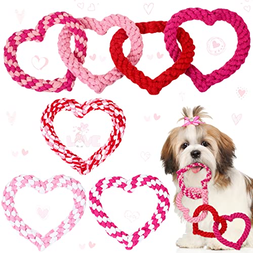 Hungdao 4 Stück Valentinstag Hund Kauspielzeug Herzförmiges Seil Baumwolle Hund Valentinstag Spielzeug Rot Rosa Weiß Hund Seil Spielzeug für kleine Hunde Haustier Welpen Valentinstag Versorgung, 5,12 von Hungdao