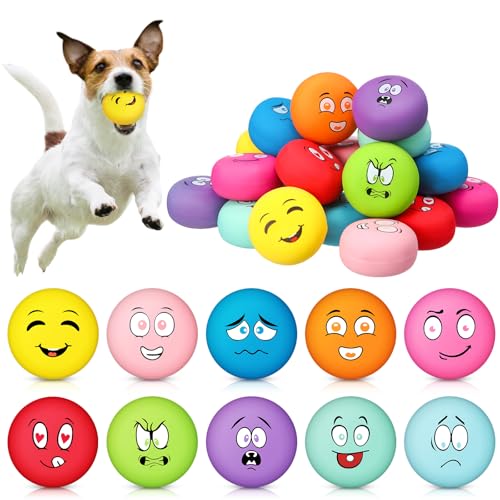 Hungdao Quietschendes Hundespielzeug für kleine Hunde, Latex-Gummi, weich, quietschend, lustiges Gesicht, quietschendes Welpenspielzeug, interaktives Apportier-Spielbälle zum Zahnen, Welpen, kleine von Hungdao