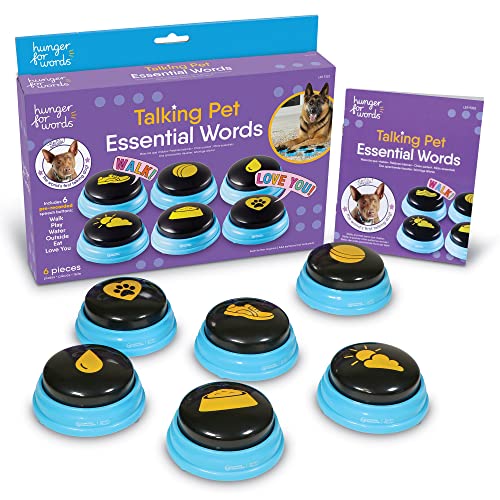 Hunger for Words Talking Pet Essential Words - 6 Stück Set voraufgezeichnete Sprachtasten für Hunde, Hundeknöpfe für Kommunikation von Hunger for Words