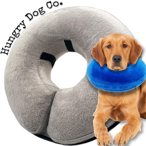 Hungry Dog Co. Aufblasbares Premium-Hundehalsband für Hunde und Katzen – hilft bei der Genesung von Haustieren – bequem und sicher für Ihr Haustier – weiches E-Halsband – Grau, Größe XL (Halsumfang von Hungry Dog Co.