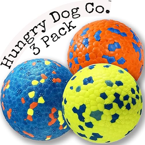 Hungry Dog Co. Super langlebige Premium-Hundebälle, haustiersicheres Hundespielzeug für Spaß und Spiel. Sehr federnd und langlebig, ideal für aggressive Kauer, stimulierende Farben und Muster, 3 von Hungry Dog Co.