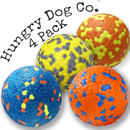 Hungry Dog Co. Super langlebige Premium-Hundebälle, haustiersicheres Hundespielzeug für Spaß und Spiel. Sehr federnd und langlebig, ideal für aggressive Kauer, stimulierende Farben und Muster, 4 von Hungry Dog Co.