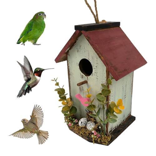 HunicandIU Vogelhäuser für draußen,Vogelhaus für draußen - Niedliche hängende Vogelhäuschen aus Holz für den Außenbereich | Dekorativer schützender Vogelkäfig, multifunktionale Gartendekoration für von HunicandIU