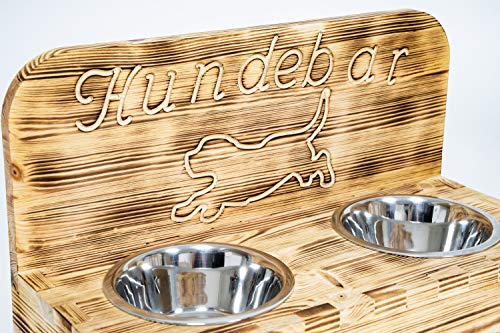 Hundebar S Futterbar inkl. 2X 700ml Futternapf für Hund Futterstation | Mit Rückwand für kleine bis mittlere Hunde von Hunsrück Manufaktur