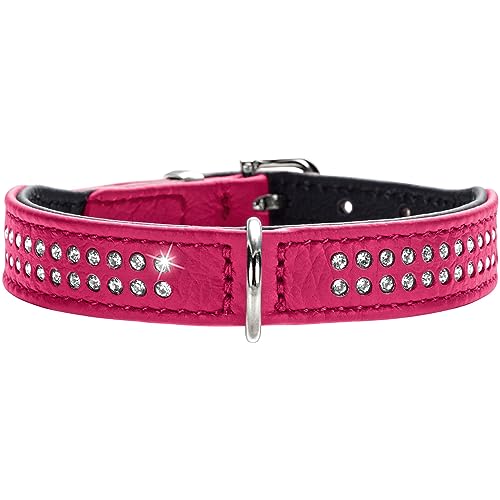 HUNTER DIAMOND PETIT Halsband für kleine Hunde, Leder, mit Strasssteinchen, 42 (S), pink/schwarz von HUNTER