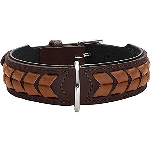 HUNTER EL PASO Hundehalsband, Leder, geschmeidig, geflochten, 60 (M-L), dunkelbraun/schwarz von HUNTER