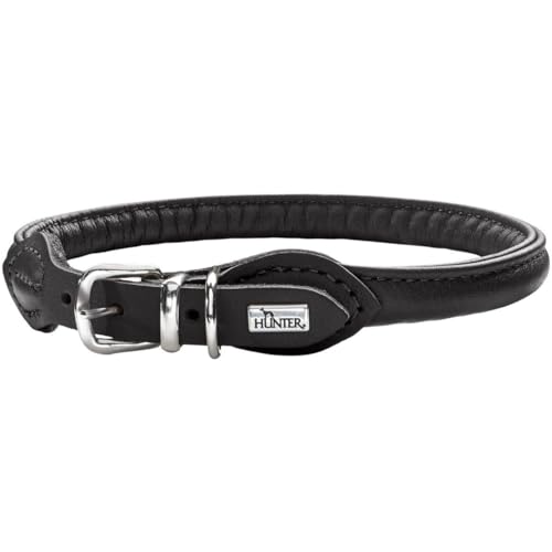 HUNTER Round & Soft Hundehalsband, Leder, Nappa, rundgenäht, weich, 50 (M), schwarz von HUNTER