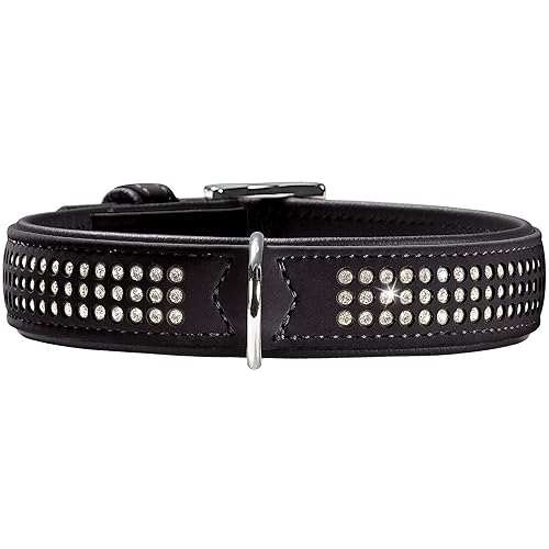 HUNTER SOFTIE TRILUXE Hundehalsband, Kunstleder, glitzernde Strasssteine, 55 (M), schwarz von HUNTER