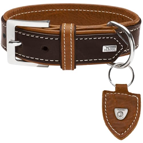 HUNTER TARA Hundehalsband, Leder, Juchtenleder, belastbar, witterungsbeständig, 50 (S-M), dunkelbraun/cognac von HUNTER